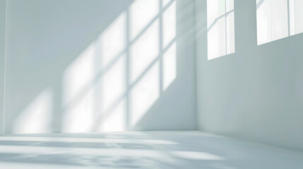 Fototapete - Abstract white studio background for product presentation Empty room with shadows of window Display product with blurred backdrop : Generative AI