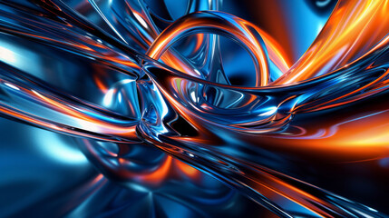 Poster - Dynamic abstract background depicting electric blaze with vibrant blue and orange hues in a flowing, metallic-like texture design