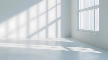Poster - Abstract white studio background for product presentation Empty room with shadows of window Display product with blurred backdrop : Generative AI