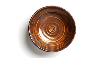 Aufkleber - Empty plate top isolated on white background Round brown rustic dish ceramic plates with wave pattern top view : Generative AI
