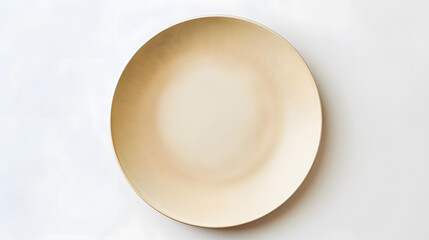 Aufkleber - Empty beige plate isolated on white  background Top view flat lay Textured object selective focus : Generative AI