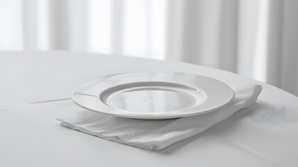 Poster - Empty plate and napkin on white table indoors : Generative AI