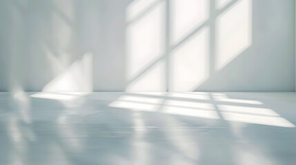 Fototapete - Abstract white studio background for product presentation Empty room with shadows of window Display product with blurred backdrop : Generative AI