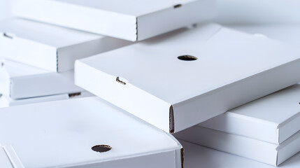 Poster - Group of white Pizza boxes isolated on white background : Generative AI