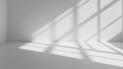 Poster - Abstract white studio background for product presentation Empty room with shadows of window Display product with blurred backdrop Banner : Generative AI
