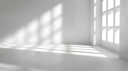 Poster - Abstract white studio background for product presentation Empty room with shadows of window Display product with blurred backdrop : Generative AI