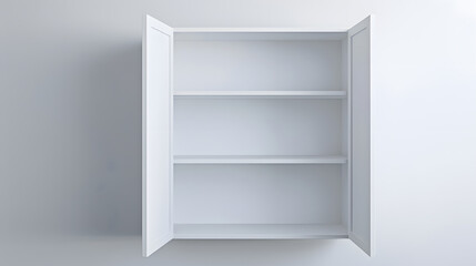 Aufkleber - Mockup Empty white open cabinet with shelves in bathroom shelves for product display clean white cabinet light grey wall paint white wood vertical image : Generative AI