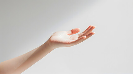 Aufkleber - Female hand with palm facing up on white background Gesture empty hand : Generative AI