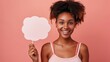 © Kristina - Young Lithuanian woman isolated on pink background holding an empty speech bubble and doing coming gesture