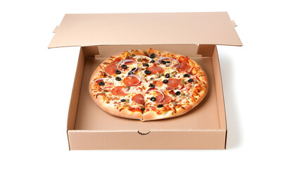 Poster - Blank Cardboard Pizza Box with Copy Space for Your Design on a white background : Generative AI