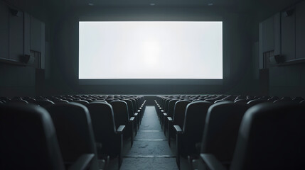 Aufkleber - Empty cinema auditorium with empty white screen Empty rows of theater or movie seats : Generative AI