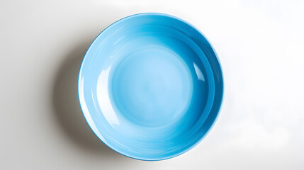Aufkleber - Top view of empty blue porcelain plate on white background : Generative AI