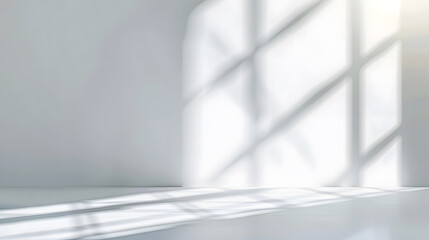 Poster - Abstract white studio background for product presentation Empty room with shadows of window Display product with blurred backdrop : Generative AI