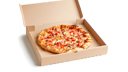 Poster - Blank Cardboard Pizza Box with Copy Space for Your Design on a white background : Generative AI