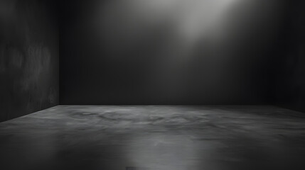 Poster - Cement floor and black wall backgrounds empty room interior use for display products and cover banner : Generative AI