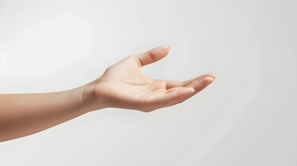 Aufkleber - Female hand with palm facing up on white background Gesture empty hand : Generative AI