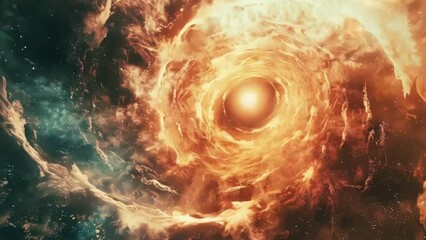 Wall Mural - Bright orange sun is at center of swirling, fiery cloud