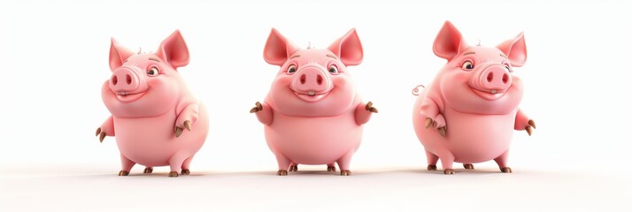 Pig. 3D rendering cute animal isolated over white background.