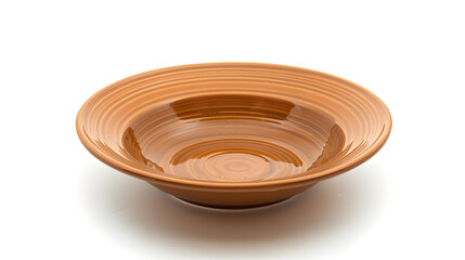 Aufkleber - Empty plate top isolated on white background Round brown rustic dish ceramic plates with wave pattern top view : Generative AI