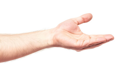 Aufkleber - Open male hand isolated on white background greeting armcopy space : Generative AI