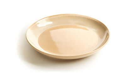Aufkleber - Empty trendy handmade ceramic dish tablewares Round empty plate dark Pastel Cream Beige texture vintage classic pattern isolate on white background top view cut out : Generative AI
