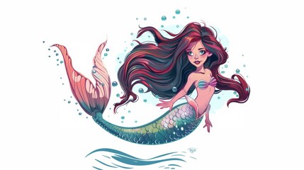 Wall Mural - Vector illustration of a beautiful mermaid. Cartoon character.