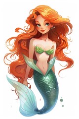 Wall Mural - Vector illustration of a beautiful mermaid. Cartoon character.
