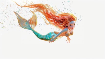 Wall Mural - Vector illustration of a beautiful mermaid. Cartoon character.