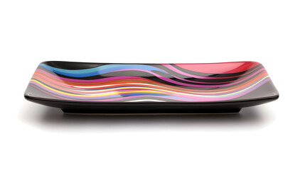 Aufkleber - Empty rectangular plate Black ceramics plate with colorful pattern isolated on white background with clipping path Side view : Generative AI