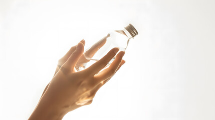 Poster - Close up woman hand holding something like a bottle or can isolated on white background with clipping path : Generative AI