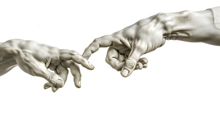 hands reaching out to help or give two male hands trying to touch like in the creation of adam isola