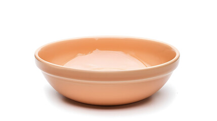 Poster - Empty porcelain bowl isolated on a white background Orange beige ramekin closeup Empty crockery for food design Modern clay ceramics or porcelain dishes and tableware Front view : Generative AI