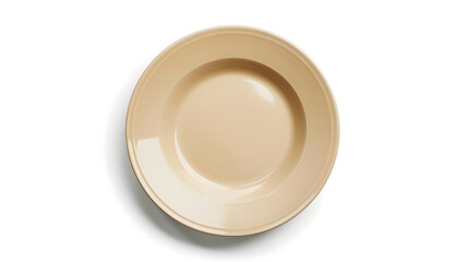 Poster - Empty beige plate isolated on white  background Top view flat lay Textured object selective focus : Generative AI
