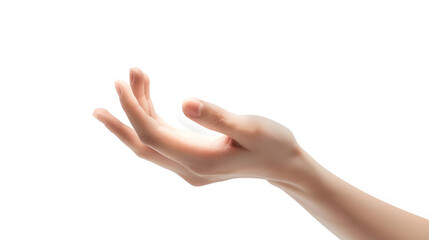 Poster - Close up woman hand holding something like a bottle or can isolated on white background with clipping path : Generative AI