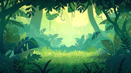 Seamless nature jungle cartoon wildlife and green palette landscape background vector illustration