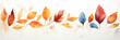 Artistic watercolor painting of colorful autumn leaves in a wide banner panoramic format