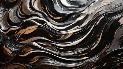 Abstract fluid wave pattern in brown and black, modern design backgrounds. Flowing, glossy textures and dynamic movement