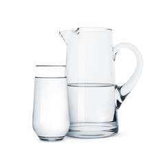 Poster - Glass and jug with water isolated on white