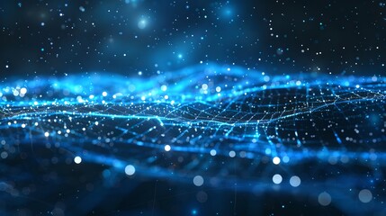 Fototapete - Digital Network Connection Concept in Blue. Abstract Data Stream Visualization. Futuristic Technology Background. AI