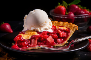 Wall Mural - Strawberry and rhubarb pie with vanilla ice cream