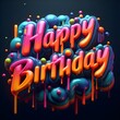 Happy Birthday in bold and playful letters.
