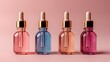 Dropper bottles with a neutral background depicting elegant cosmetics