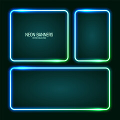 Wall Mural - glowing neon banners, illuminated colorful square frames. shiny vibrant border, glow effect. azure v