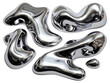 © BOTAHRY DEX - Y2K Melty chrome shapes isolated. Spilled liquid metal drops. Futuristic metallic puddles
