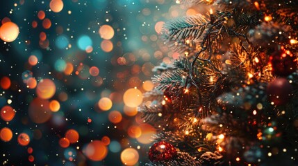 Poster - Christmas and New Year celebration on a blurry bokeh Christmas tree background