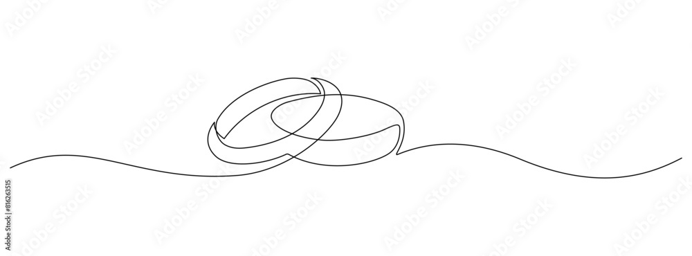 Two wedding rings in one continuous line drawing. Love and romantic ...