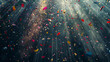 © Tazzi Art - Colorful confetti falling in spotlights against a dark background celebration and joy