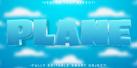 Poster - Cartoon Blue Plane Vector Fully Editable Smart Object Text Effect