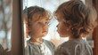 © goami - curious kid looking at mirror at himself, lovely child look at reflection, autism and self exploration concept