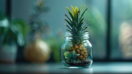 Poster - Jar Containing Planted Pineapple